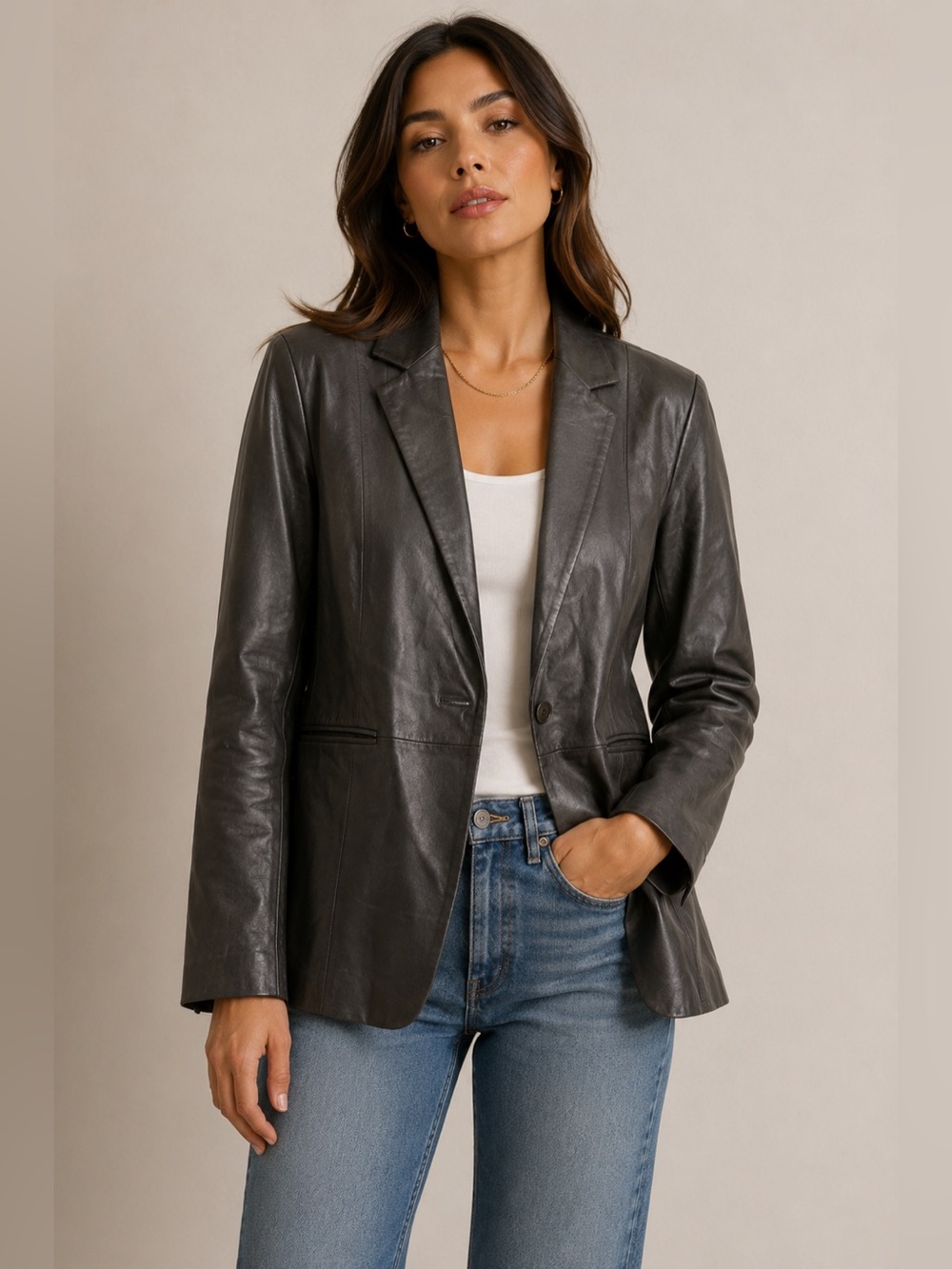 Denim & Co Leather Blazer Women M Black Excellent Vintage 90s Grunge Jacket